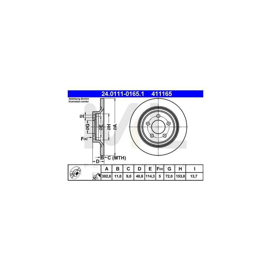 ATE 24.0111-0165.1 Brake Disc for MAZDA 5 Solid, Coated  - 1 piece
