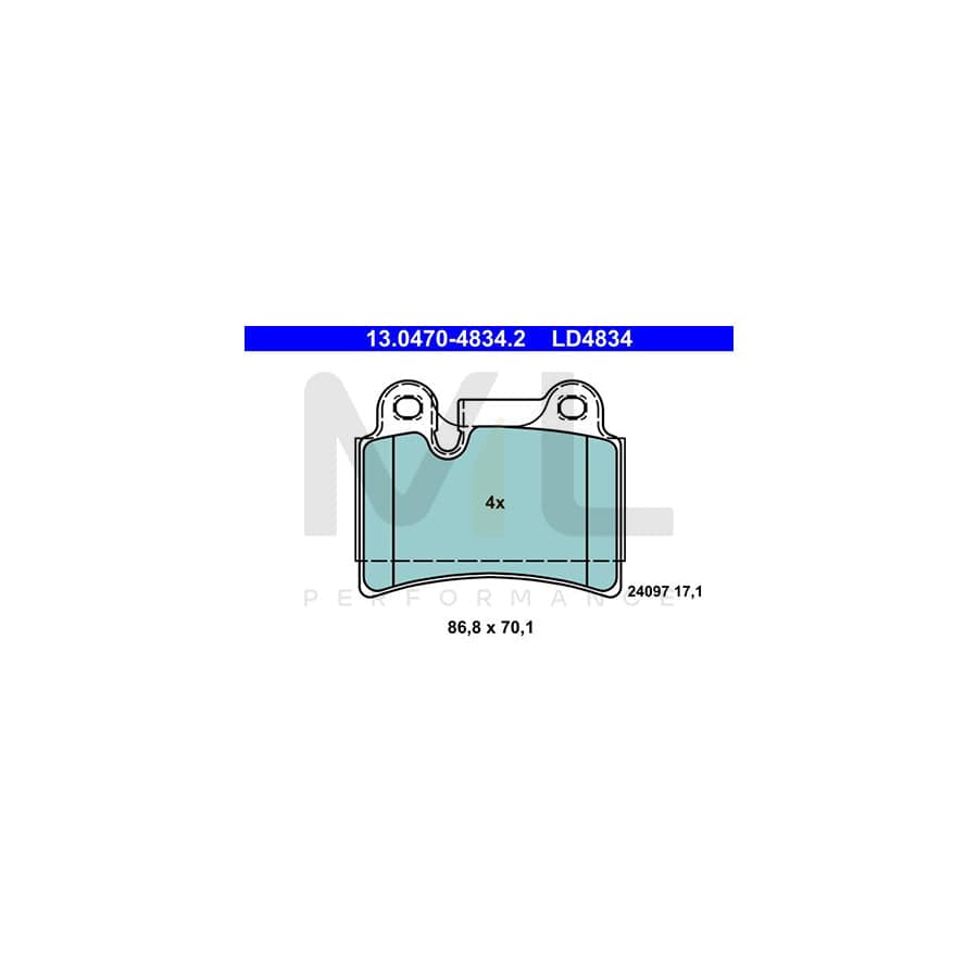 ATE Ceramic 13.0470-4834.2 Brake pad set for VW Touareg I (7LA, 7L6, 7L7) excl. wear warning contact, prepared for wear indicator