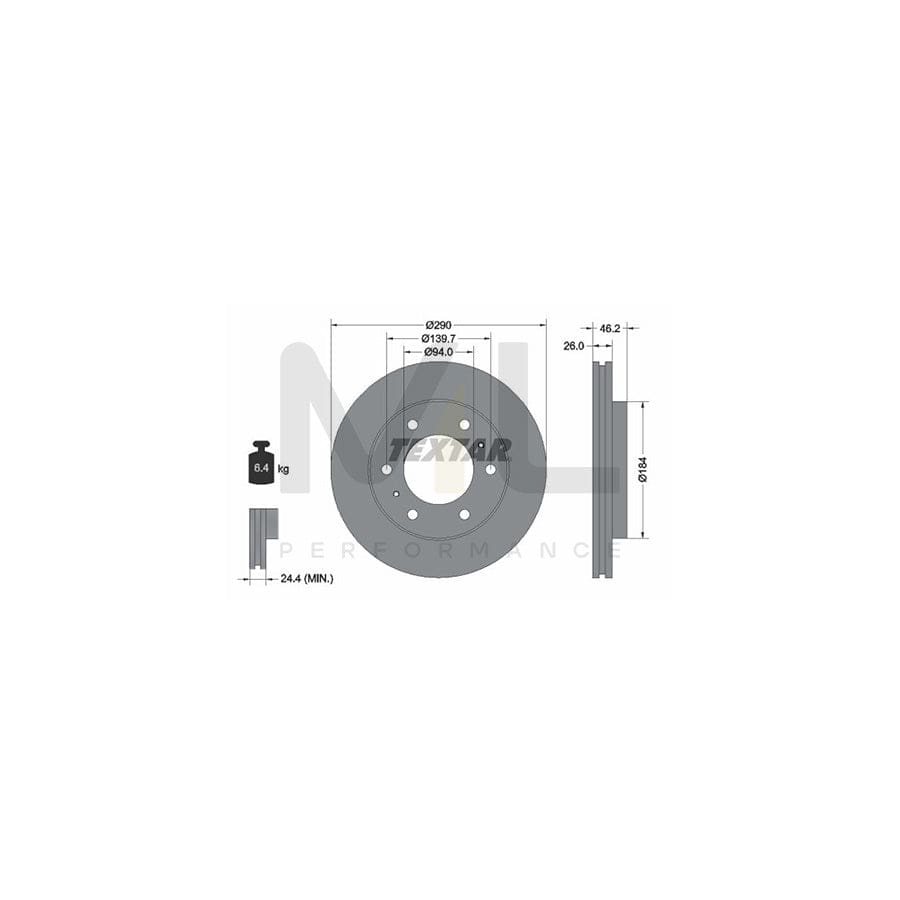 TEXTAR 92128800 Brake Disc Internally Vented, without wheel hub, without wheel studs  - 1 piece