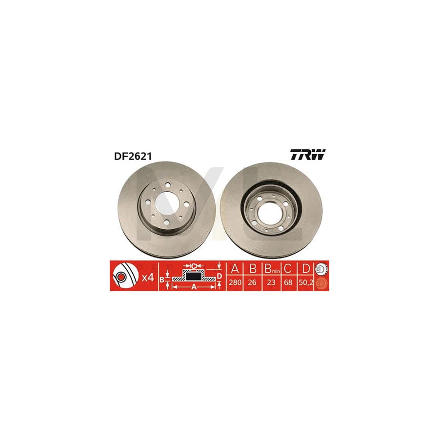 TRW DF2621 Brake Disc for VOLVO 850 Vented, Painted  - 1 piece
