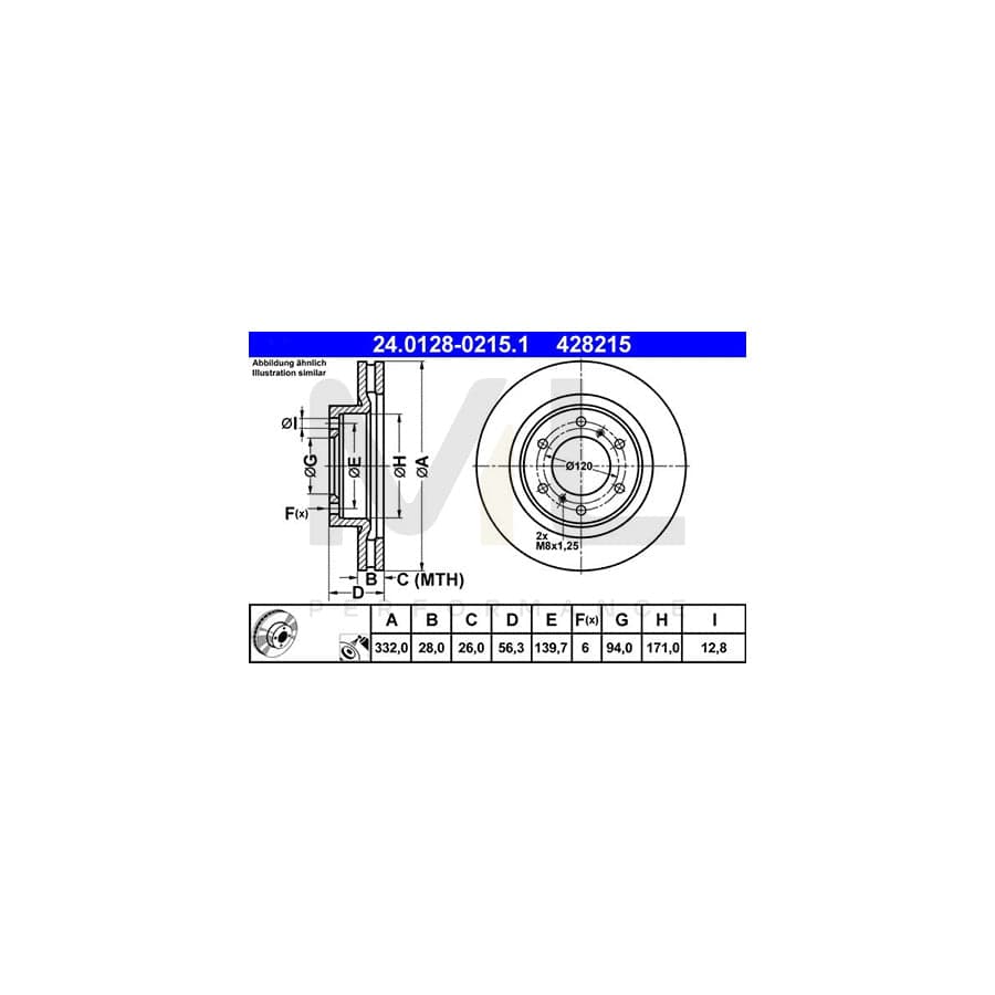 ATE 24.0128-0215.1 Brake Disc for MITSUBISHI PAJERO / SHOGUN Vented, Coated  - 1 piece