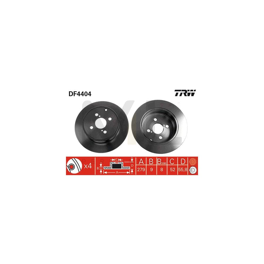 TRW DF4404 Brake Disc for TOYOTA COROLLA Solid, Painted  - 1 piece