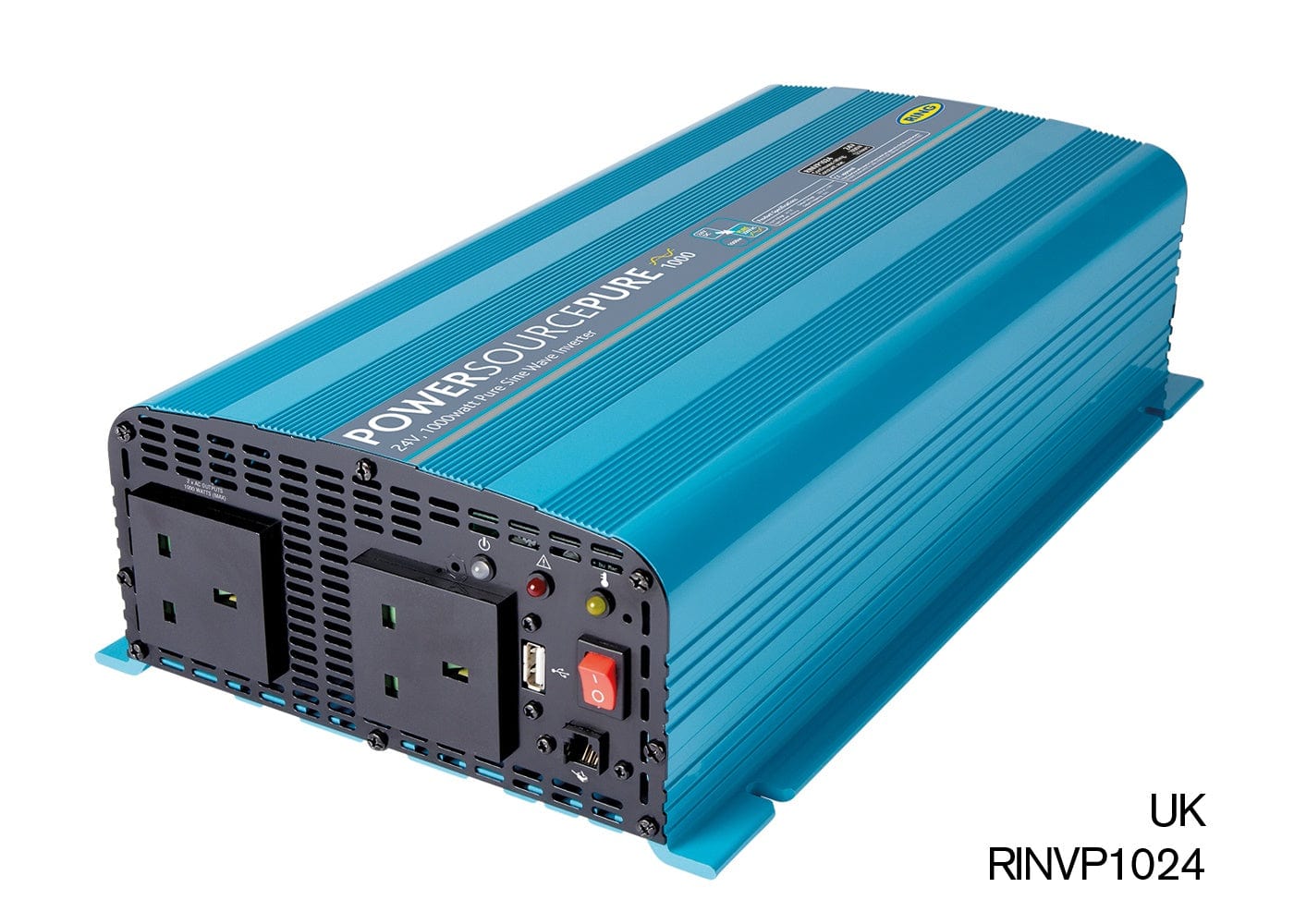RING RINVP1024 24V DC to 230V AC, 1000W Pure Sine Wave Inverter (2 x UK Sockets)