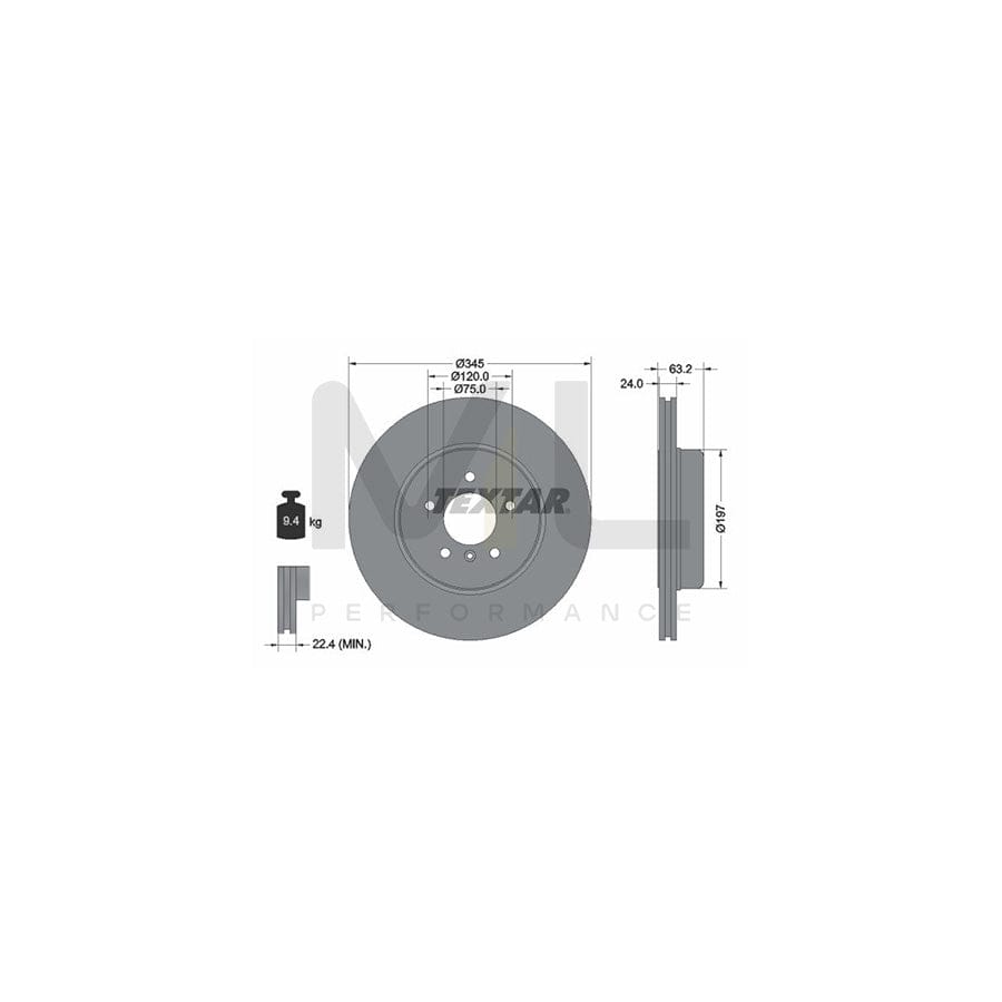 TEXTAR PRO 92182503 Brake Disc Externally Vented, Coated, without wheel hub, without wheel studs  - 1 piece