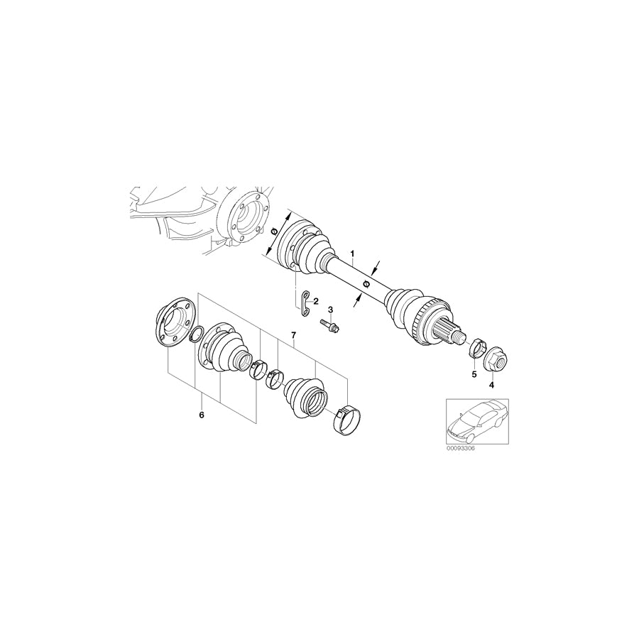 Genuine BMW 33211229235 E36 Exch. Output Shaft LK=80mm/D=26mm (Inc. Z3)