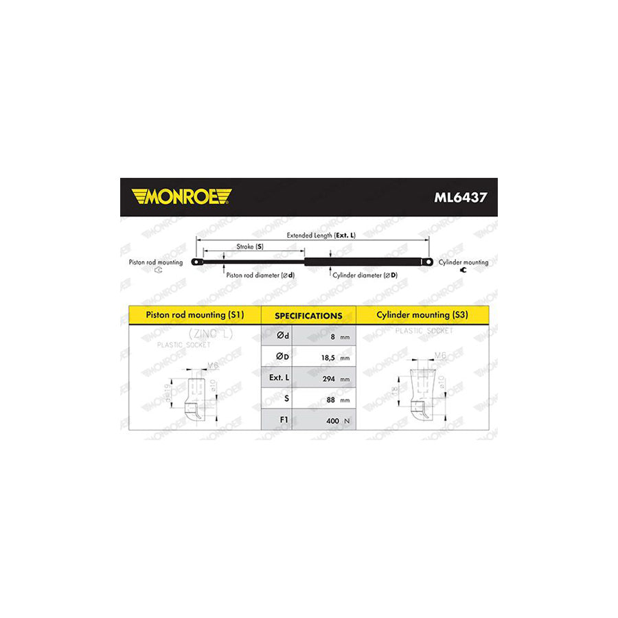 Monroe Ml6437 Bonnet Strut for Hyundai Santa Fe