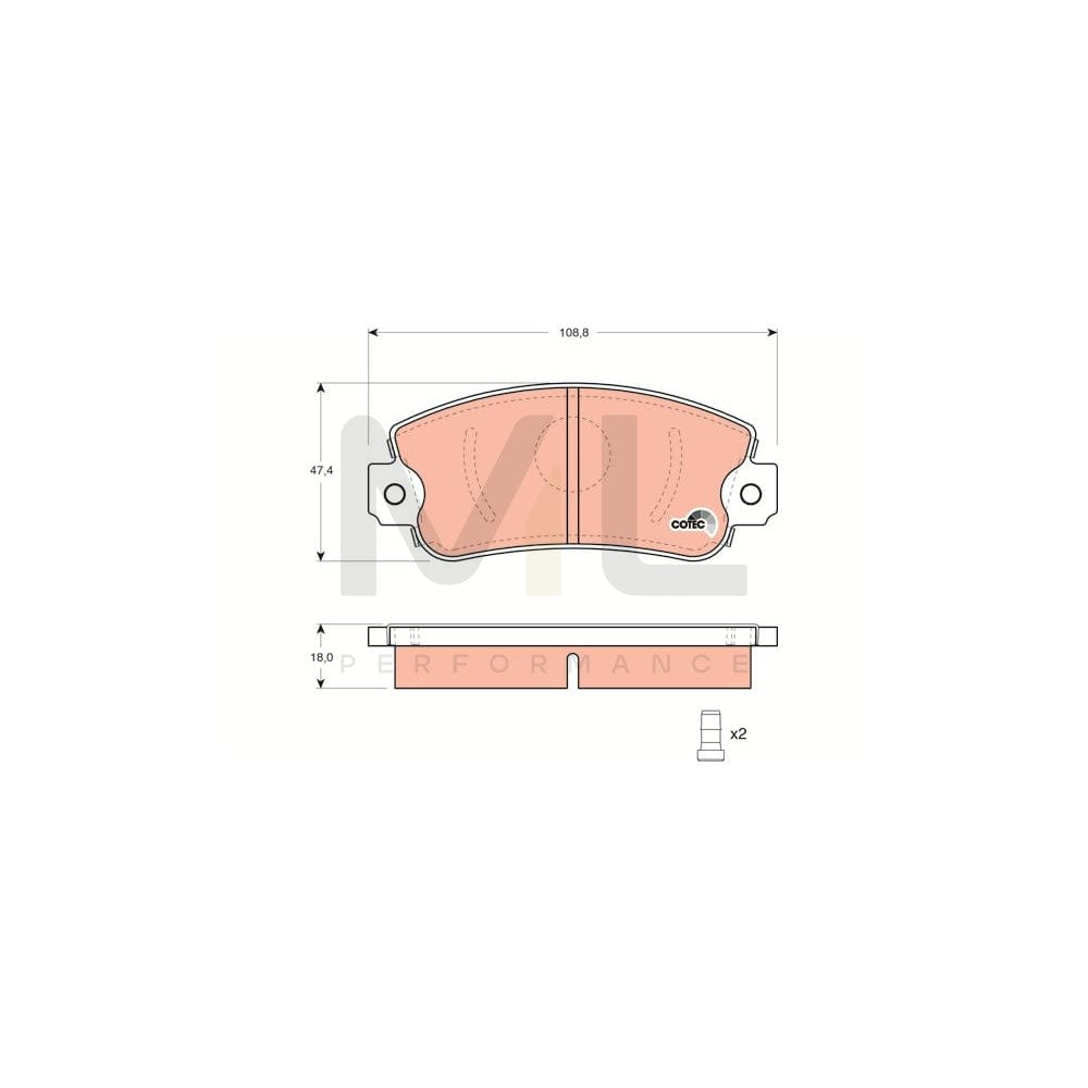TRW Gdb1297 Brake Pad Set Cotec, Not Prepared For Wear Indicator