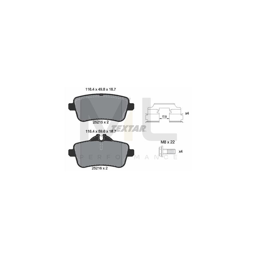 TEXTAR 2521502 Brake pad set prepared for wear indicator, with brake caliper screws, with accessories