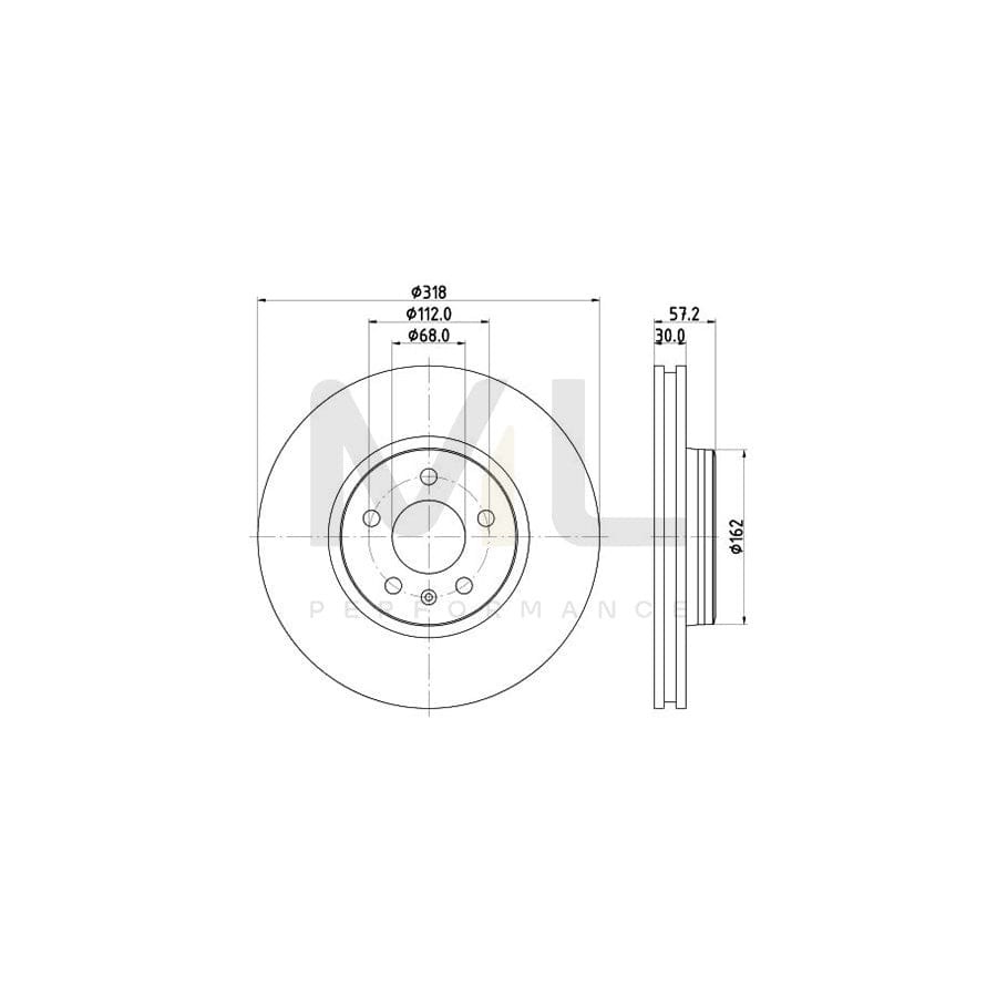 HELLA PRO High Carbon 8DD 355 125-181 Brake Disc Internally Vented, Coated, High-carbon, without wheel hub, without wheel studs | ML Performance Car Parts