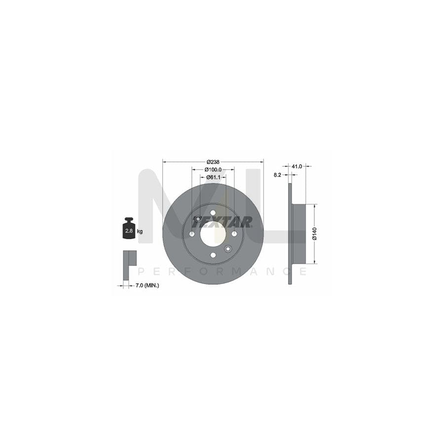 TEXTAR 92036000 Brake Disc Solid, without wheel hub, without wheel studs  - 1 piece