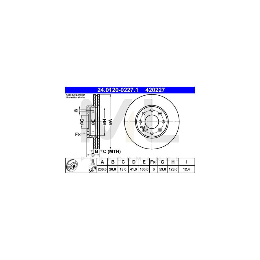ATE 24.0120-0227.1 Brake Disc Vented, Coated, High-carbon, with bolts/screws  - 1 piece