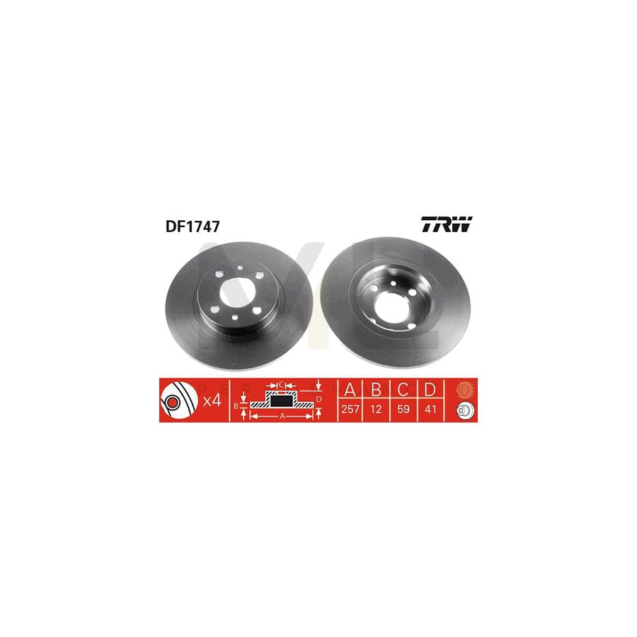 TRW DF1747 Brake Disc Solid, Painted, High-carbon  - 1 piece