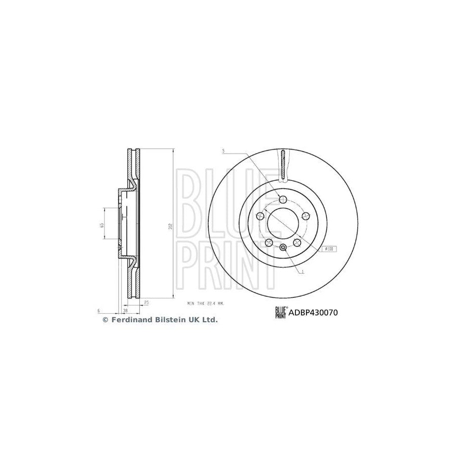 Blue Print Adbp430070 Brake Disc for Audi A1 Sportback (Gba)