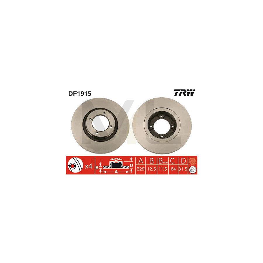 TRW DF1915 Brake Disc Solid  - 1 piece