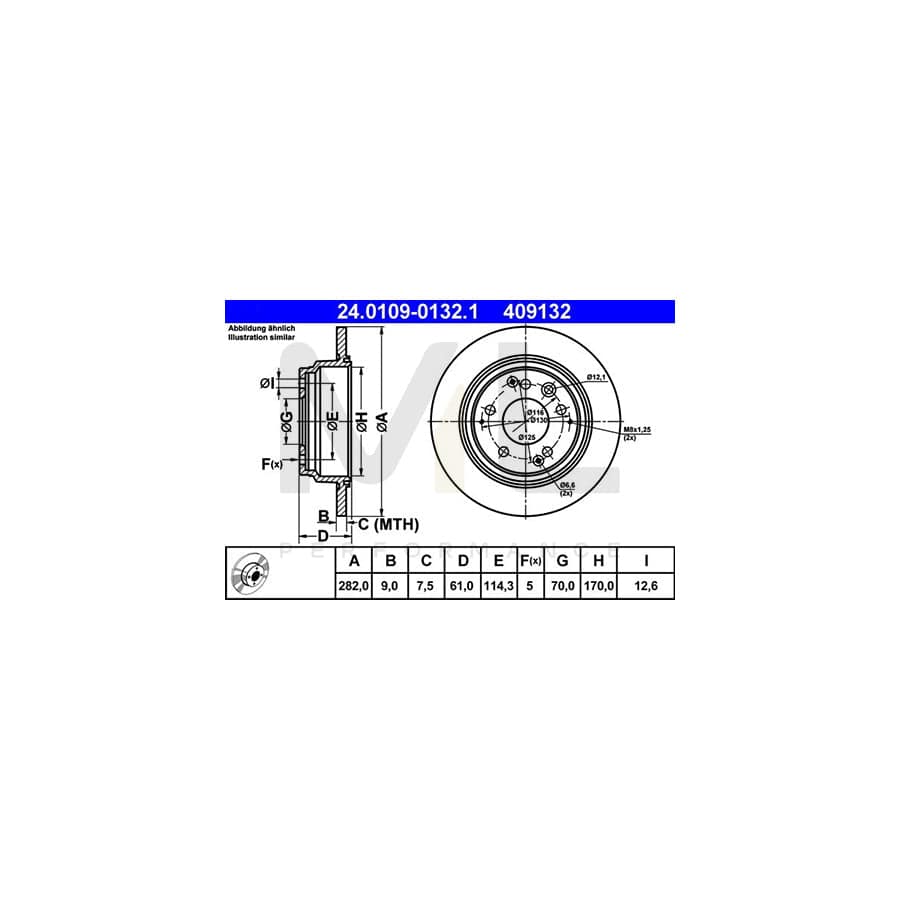 ATE 24.0109-0132.1 Brake Disc Solid  - 1 piece