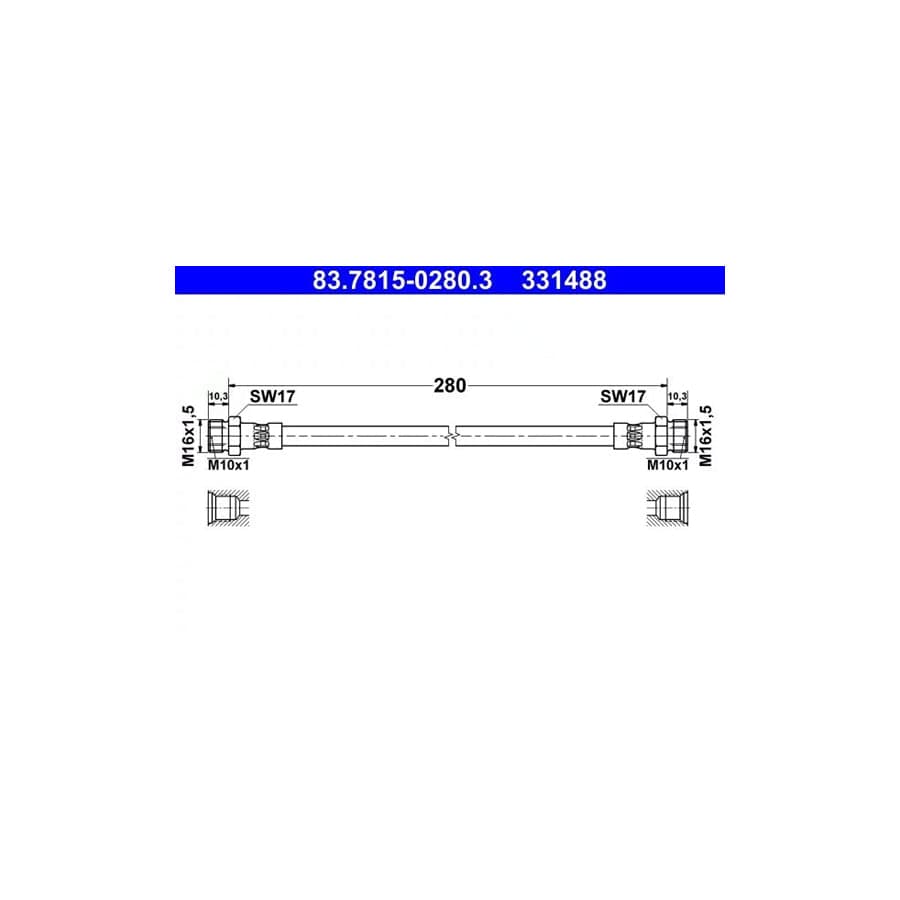 ATE 83.7815-0280.3 Brake Hose for Ferrari Dino 246 Gt