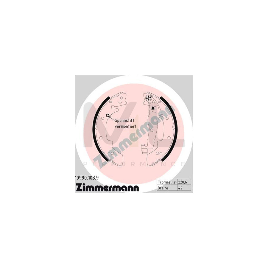 ZIMMERMANN 10990.103.9 Brake Shoe Set Photo corresponds to scope of supply, with accessories, with lever