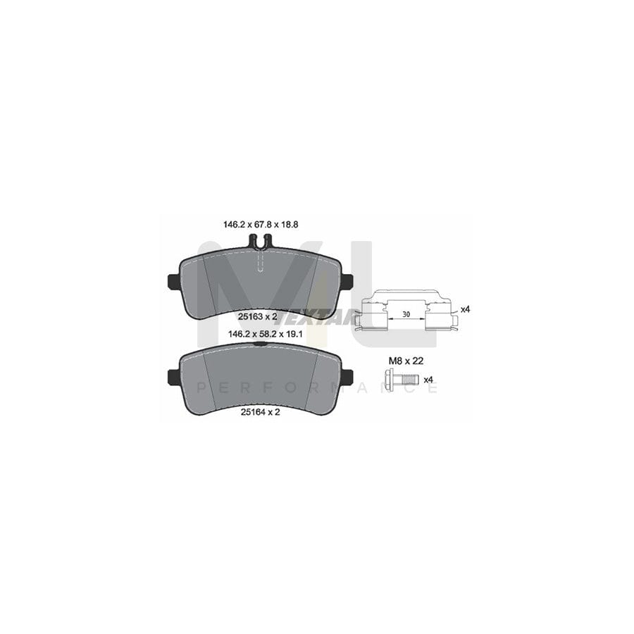 TEXTAR 2516302 Brake pad set prepared for wear indicator, with brake caliper screws, with accessories