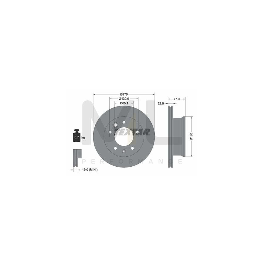 TEXTAR PRO 92131503 Brake Disc Internally Vented, Coated, without wheel hub, without wheel studs  - 1 piece