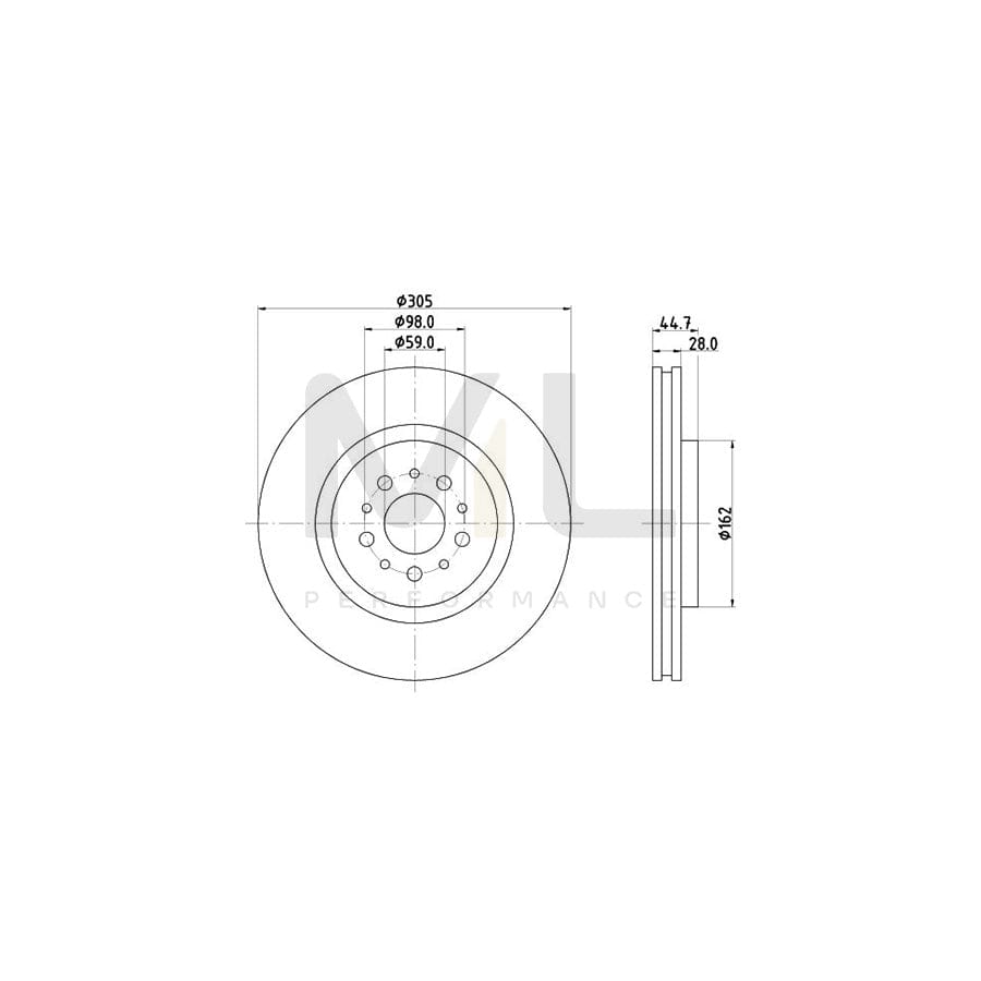 HELLA 8DD 355 106-171 Brake Disc Internally Vented, without wheel hub, without wheel studs | ML Performance Car Parts