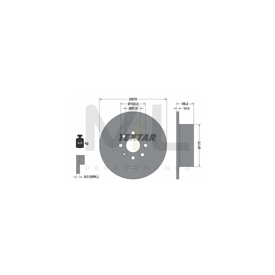 TEXTAR 92075500 Brake Disc Solid, without wheel hub, without wheel studs  - 1 piece
