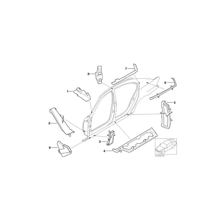 Genuine BMW 41217027404 E65 E66 Molded Part Column A Right (Inc. 730d, 730i & 750i)