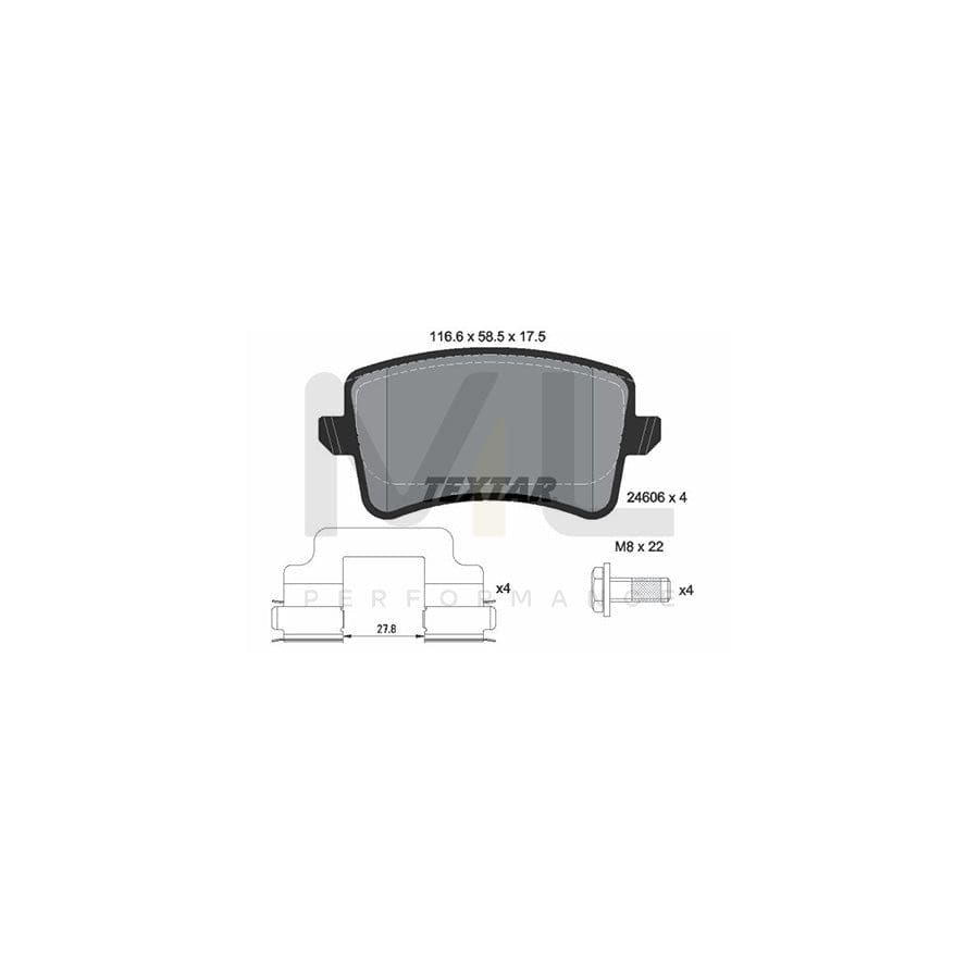 TEXTAR 2460601 Brake pad set not prepared for wear indicator, with brake caliper screws, with accessories