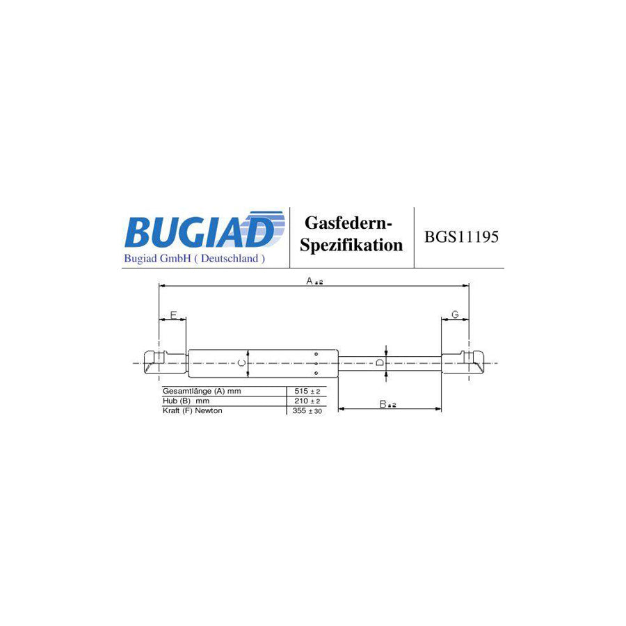 BUGIAD Bgs11195 Tailgate Strut for Nissan Qashqai / Qashqai 2 I (J10, Nj10)