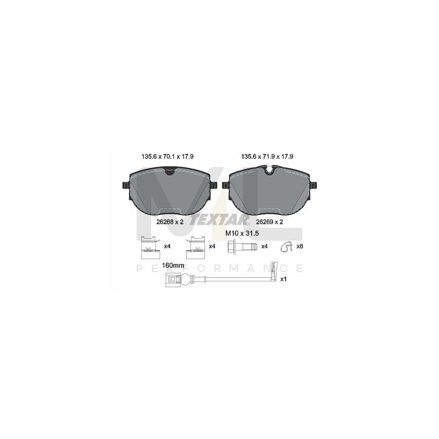 TEXTAR 2626801 Brake pad set incl. wear warning contact, with accessories