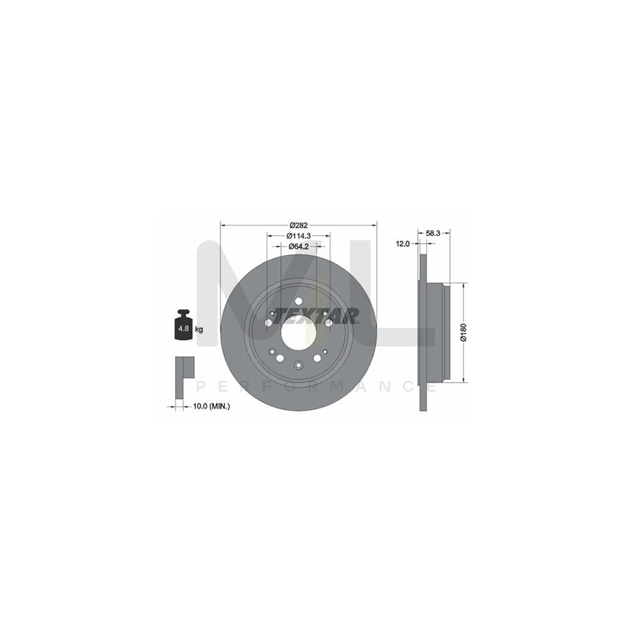 TEXTAR 92144500 Brake Disc Solid, without wheel hub, without wheel studs  - 1 piece