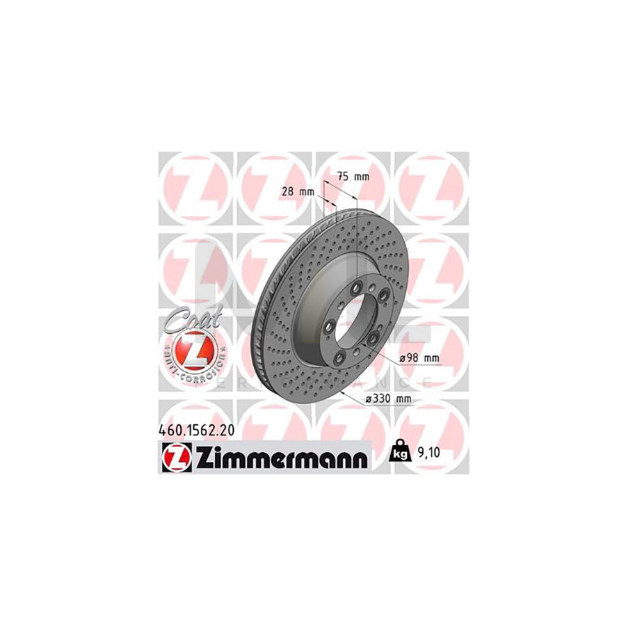 ZIMMERMANN COAT Z 460.1562.20 Brake Disc for PORSCHE 911 Internally Vented, Perforated, Coated