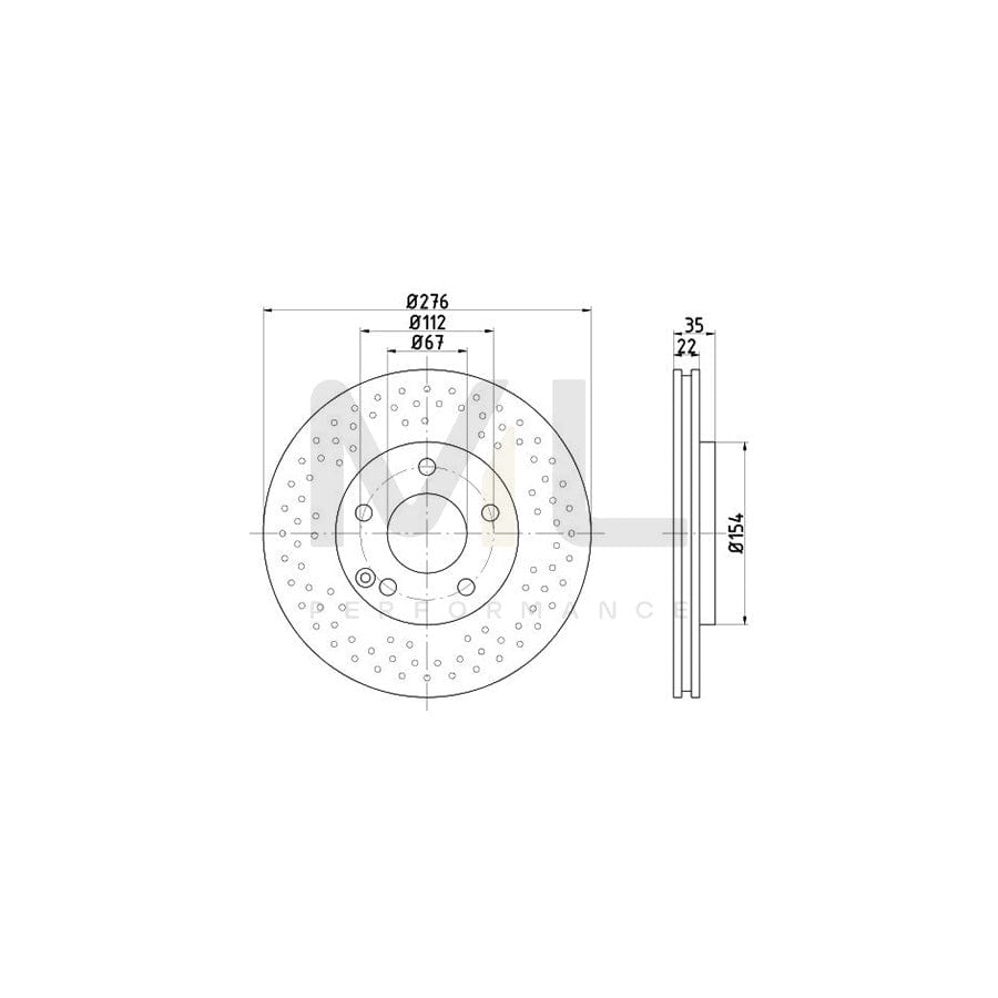 TEXTAR PRO 92124403 Brake Disc suitable for MERCEDES-BENZ A-Class (W168) Internally Vented, Perforated, Coated, without wheel hub, without wheel studs  - 1 piece
