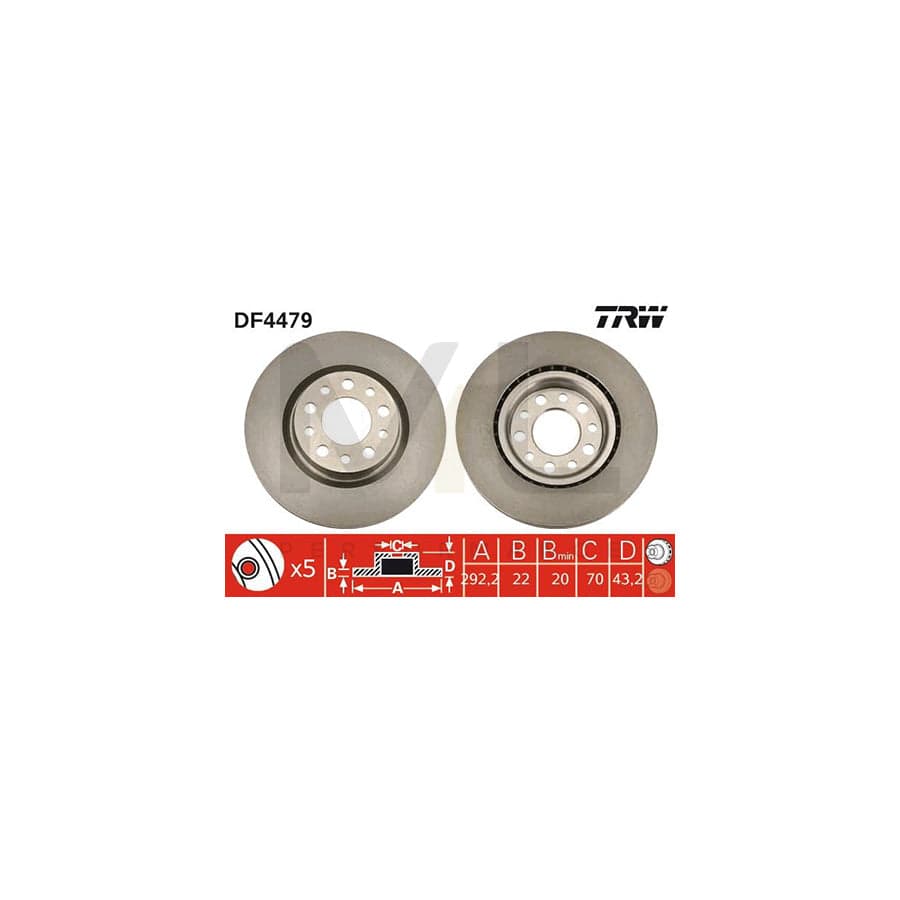 TRW DF4479 Brake Disc Vented, Painted  - 1 piece