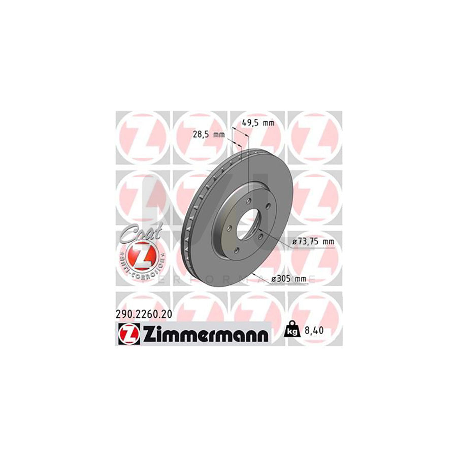 ZIMMERMANN COAT Z 290.2260.20 Brake Disc Internally Vented, Coated  - 1 piece