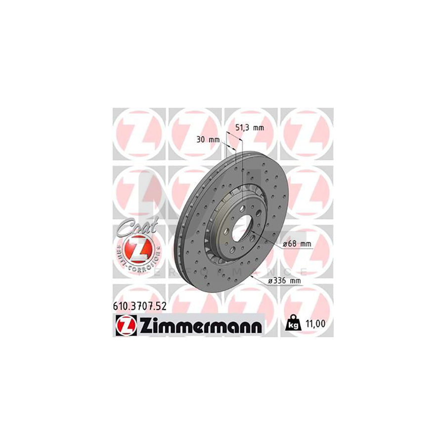 ZIMMERMANN SPORT COAT Z 610.3707.52 Brake Disc for VOLVO XC90 I (C, 275) Externally Vented, Perforated, Coated  - 1 piece