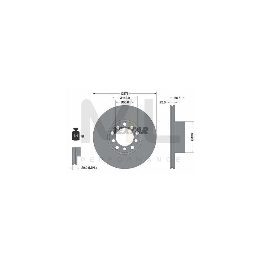 TEXTAR 92009800 Brake Disc Internally Vented, without wheel hub, without wheel studs  - 1 piece