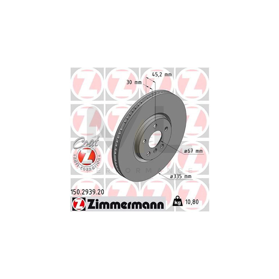 ZIMMERMANN COAT Z 150.2939.20 Brake Disc Internally Vented, Coated, High-carbon  - 1 piece