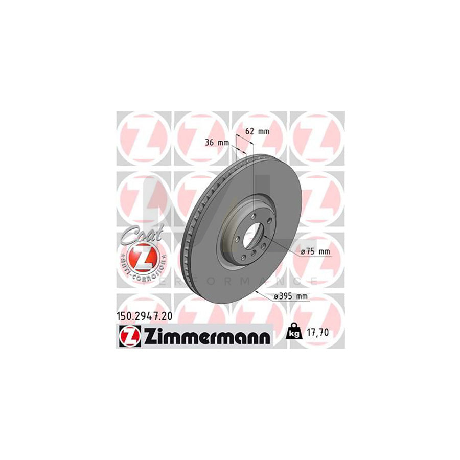 ZIMMERMANN COAT Z 150.2947.20 Brake Disc Internally Vented, Coated, High-carbon