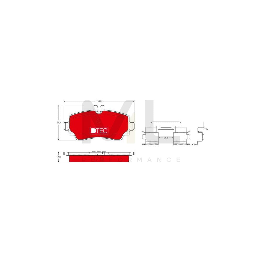 TRW Dtec Cotec Gdb1293Dte Brake Pad Set Suitable For Mercedes-Benz A-Class (W168) Prepared For Wear Indicator, With Brake Caliper Screws, With Accessories