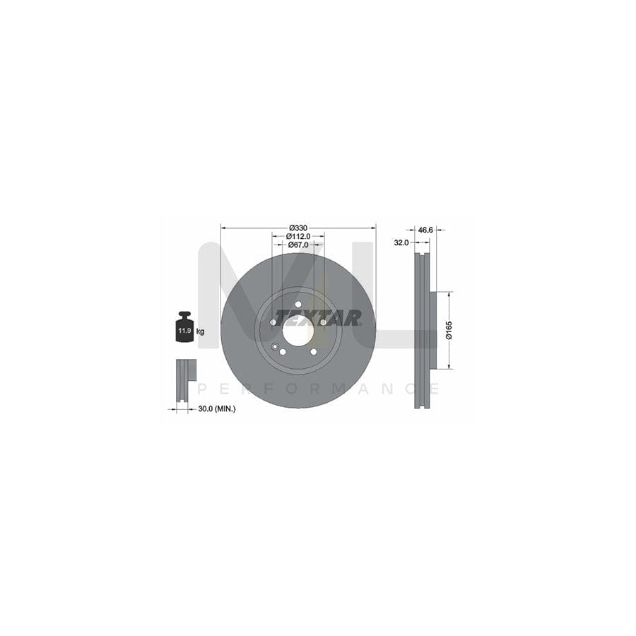 TEXTAR PRO 92181903 Brake Disc Internally Vented, Coated, without wheel hub, without wheel studs  - 1 piece