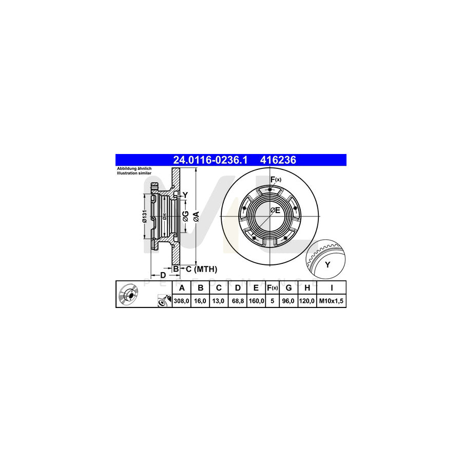 ATE 24.0116-0236.1 Brake Disc Solid, Coated, with ABS sensor ring  - 1 piece