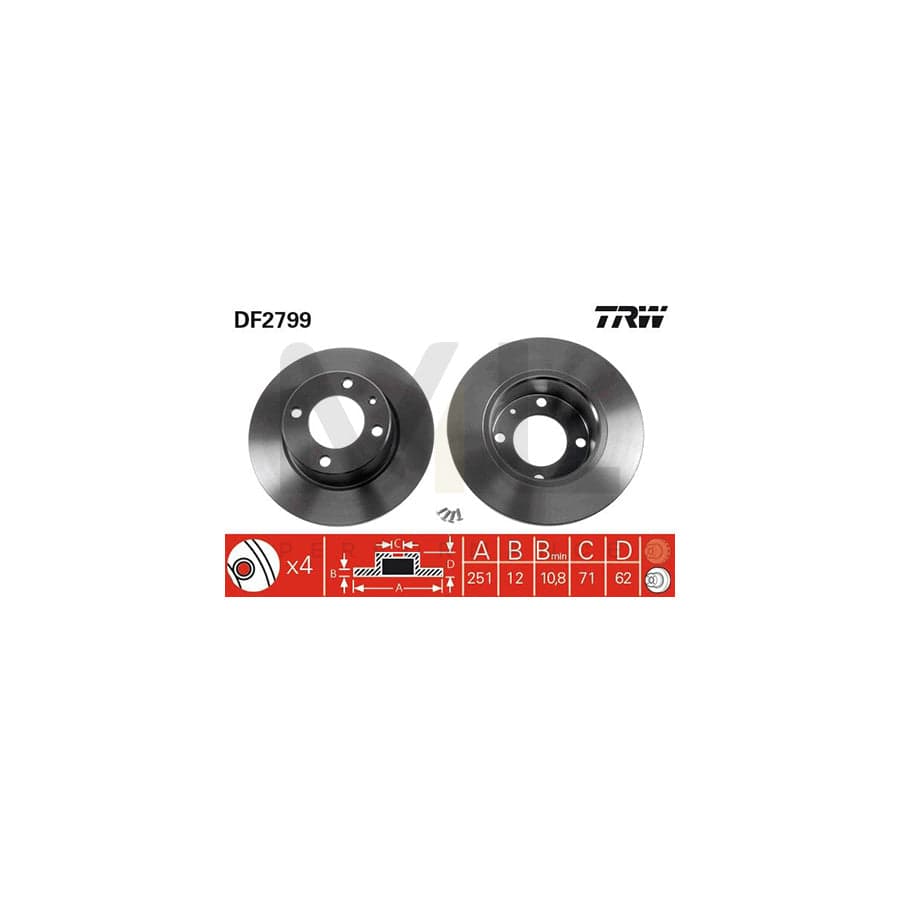 TRW DF2799 Brake Disc for CITRO??? XANTIA Solid, Painted, with bolts/screws  - 1 piece