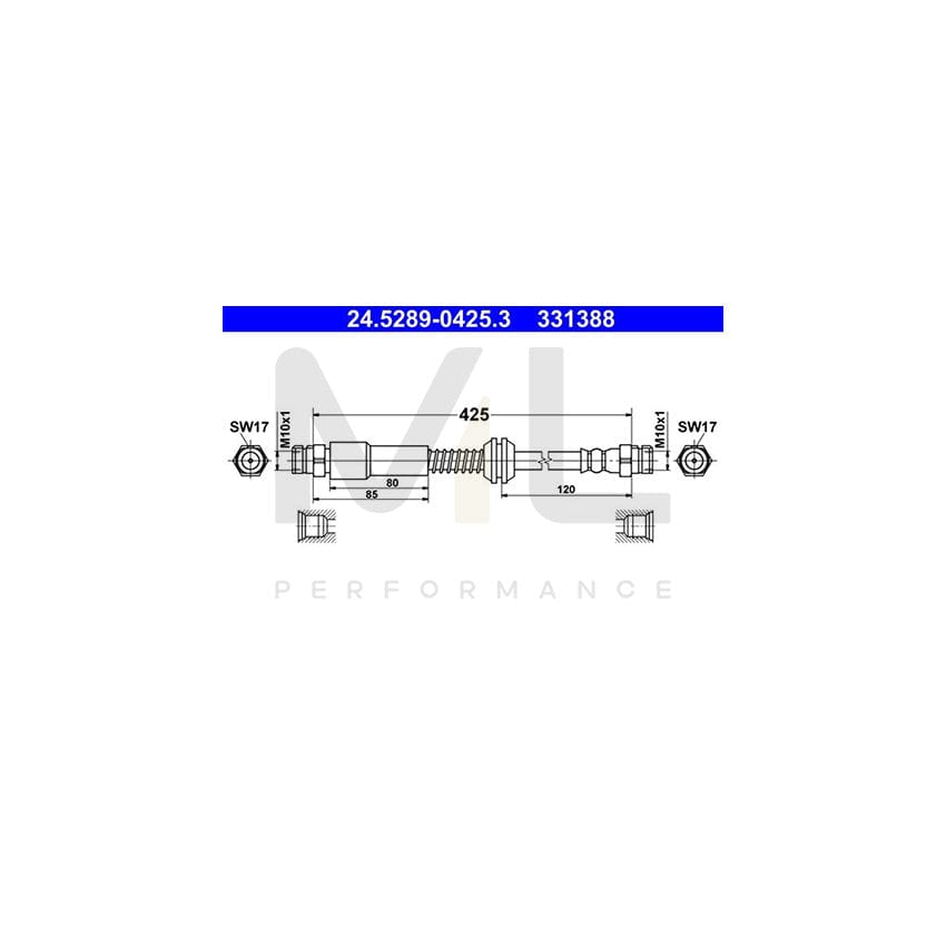 ATE 24.5289-0425.3 Brake Hose for VW CADDY 425mm