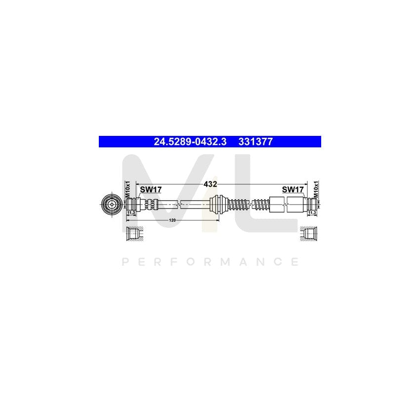 ATE 24.5289-0432.3 Brake Hose for VW CADDY 432mm, M10x1