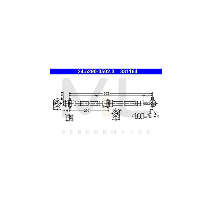 ATE 24.5290-0502.3 Brake Hose for NISSAN X-Trail (T30) 502mm, M10x1