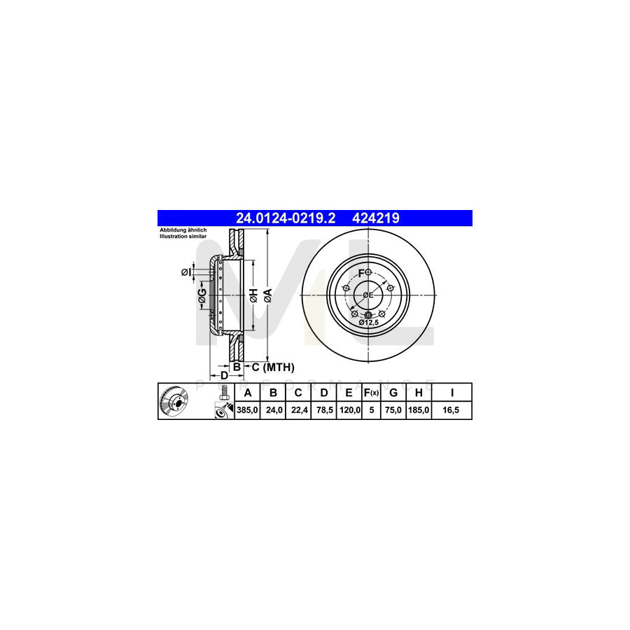 ATE 24.0124-0219.2 Brake Disc for BMW X6 (E71, E72) Two-piece brake disc, Vented, Coated, High-carbon, with bolts/screws  - 1 piece