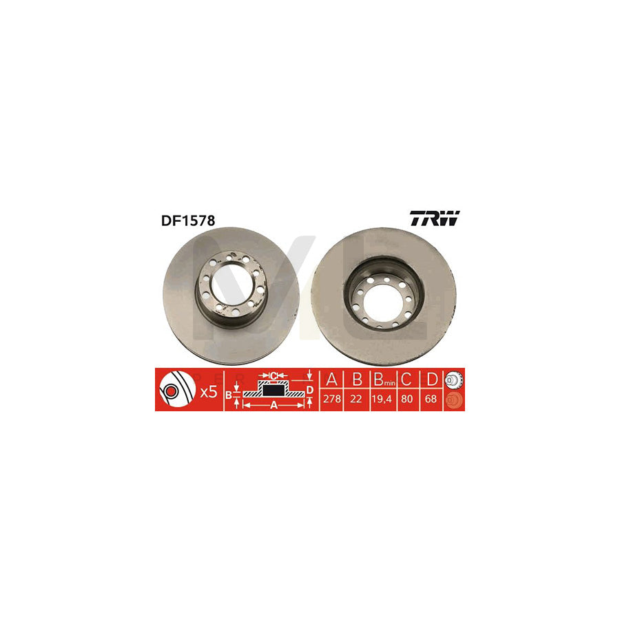 TRW DF1578 Brake Disc Vented  - 1 piece