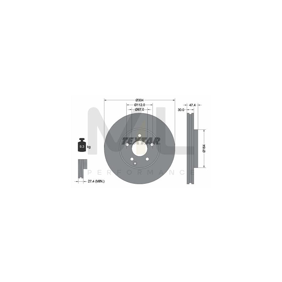 TEXTAR PRO+ 92152105 Brake Disc suitable for MERCEDES-BENZ E-Class Internally Vented, Coated, High-carbon, without wheel hub, without wheel studs  - 1 piece