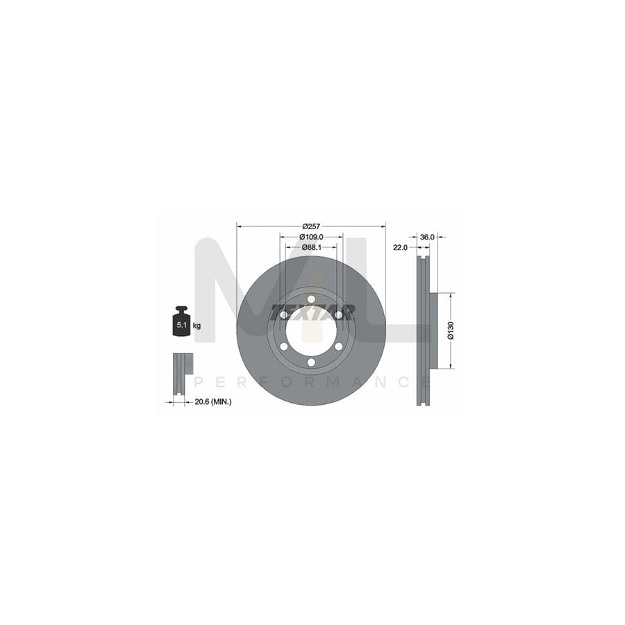 TEXTAR 92075800 Brake Disc Internally Vented, without wheel hub, without wheel studs  - 1 piece
