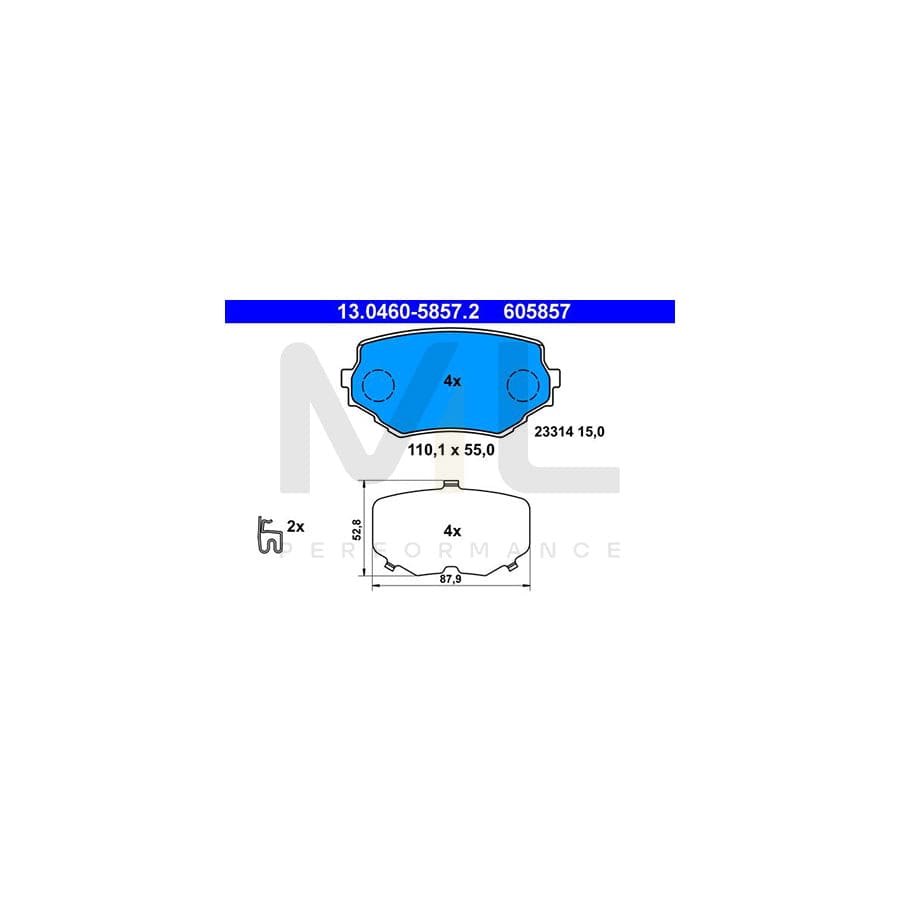 ATE 13.0460-5857.2 Brake pad set with acoustic wear warning, with anti-squeak plate
